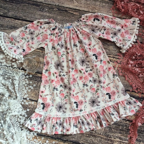 Boutique Girls Pink & Olive Floral Dress - Picture 5 of 5